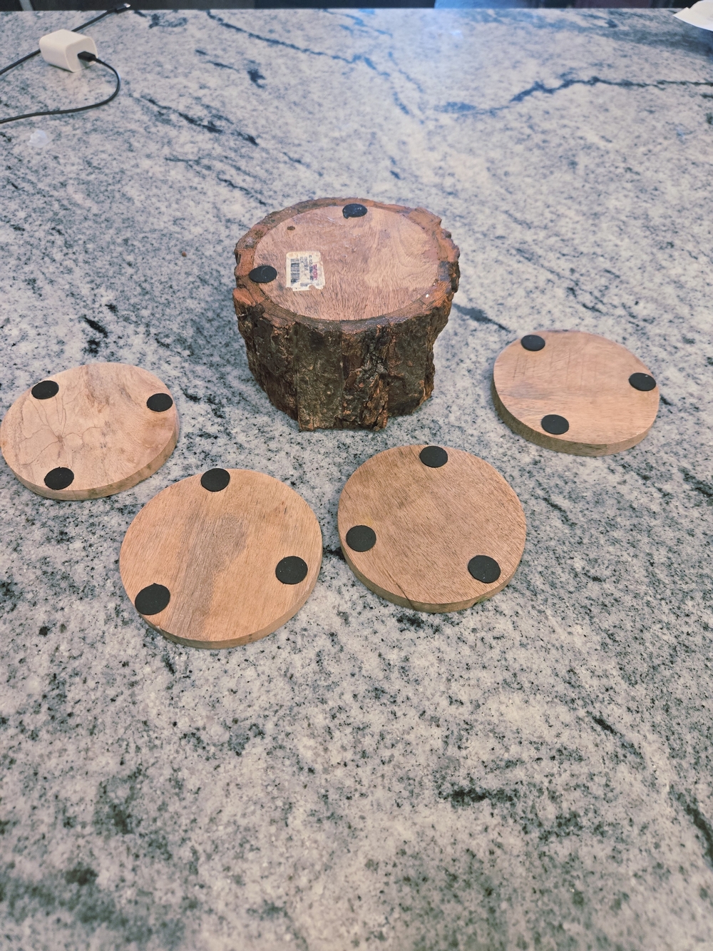 Rustic Tree Bark Wood Coaster Set - Picture 5 of 10